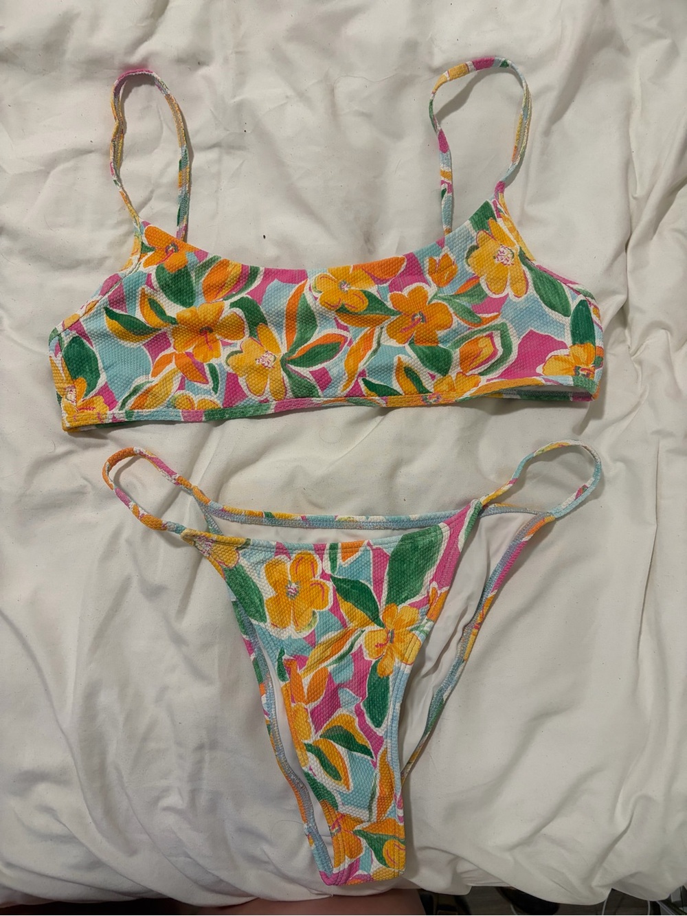 PacSun Floral Scoop Bikini Set - Pink, Yellow & Green